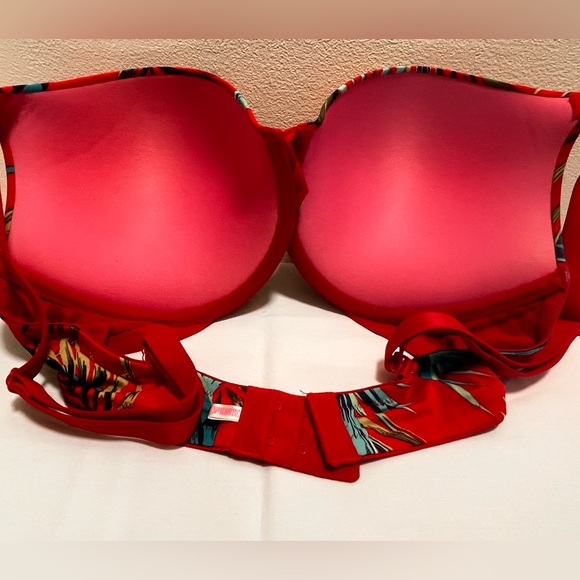 PINK by Victoria Secret Wear Everywhere Push Bra, 34DD, Red with bright Print - Picture 2 of 6